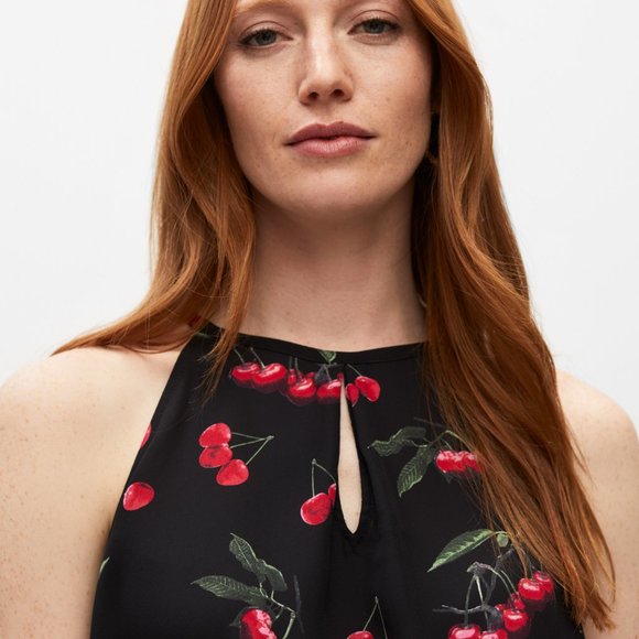 MELANIE LYNE: Cherry Print Keyhole Halter Top - black - Picture 2 of 6